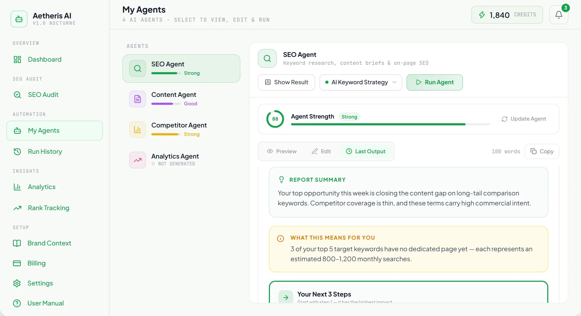 Sample AI Keyword Strategy report from the SEO Strategist